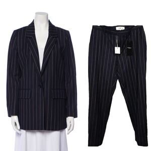 New Closed Brand Striped Navy Suit Blazer Jacket Cox Stewart Pants Wool 26 Small